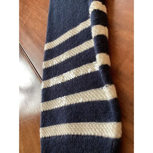 GAP Preppy Navy Striped Wool Blend Button Up Cardigan Sequin Sleeves Sz Medium - Picture 5 of 8